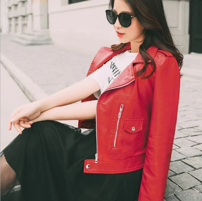 2018 осенние кожаные куртки Для женщин Повседневное с длинным рукавом из