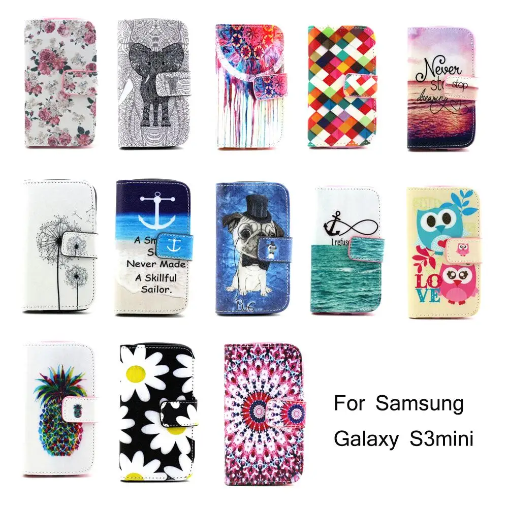 Fashion Painting Case PU Leather Flip Cover For Samsung Galaxy S3 Mini I8190 Cell Phone Bag Wallet Cases With Stand Function |