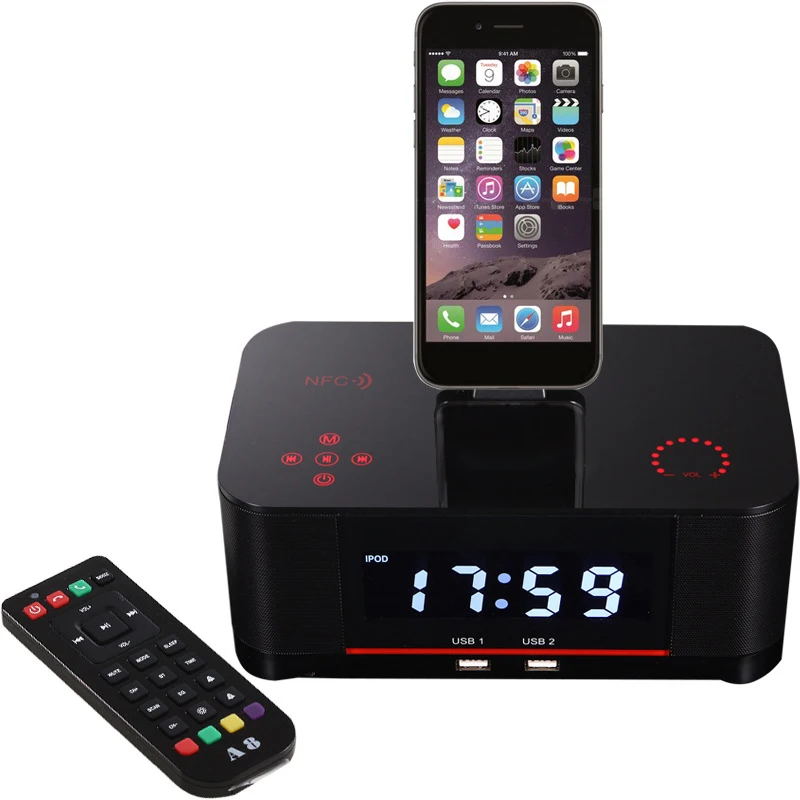 Black ios US Док-станция с сенсорным зарядным устройством, стерео беспроводной bluetooth-динамик с fm-радио NFC - Цвет: Black ios US