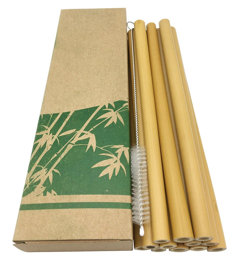 Useful 12pcs/set Bamboo Drinking Straws Reusable Eco-Friendly Party Kitchen + Clean Brush for Drop Shipping wholesale | Дом и сад
