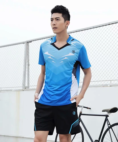sky blue Men Set ZMSM Женщины/Мужчины Одежда для бадминтона набор для настольного тенниса тренировочный костюм быстросохнущие теннисные майки шорты и юбки Спортивная одежда на заказ Y127 - Цвет: sky blue Men Set