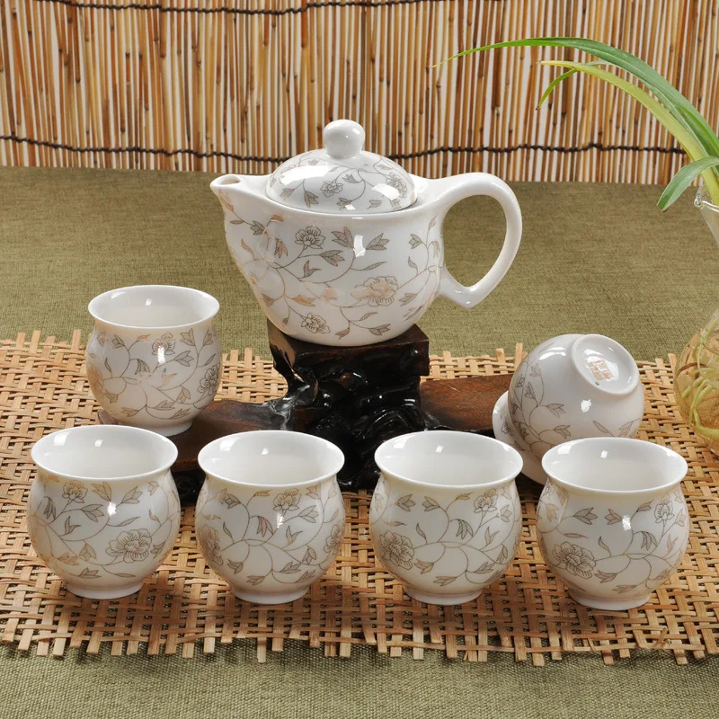 Jingdezhen 7 шт. чайный набор сине белый фарфор двойная настенная чашка креативный