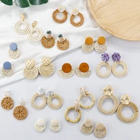 aensoa fashion handmade rattan knit drop earrings unique 2021 summer pendant earrings geometric for women party jewelry gift