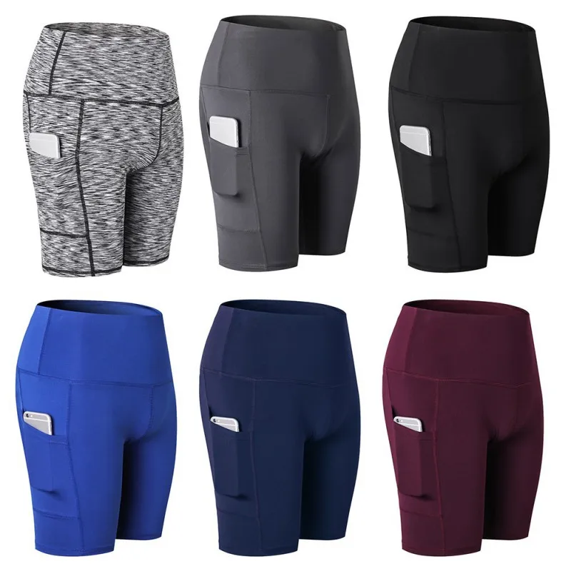 

Women Ladies High Waist Yoga Slant Pocket Running Training Sports Quick-drying Tight-fitting Stretch Fitness Shorts Sportswear