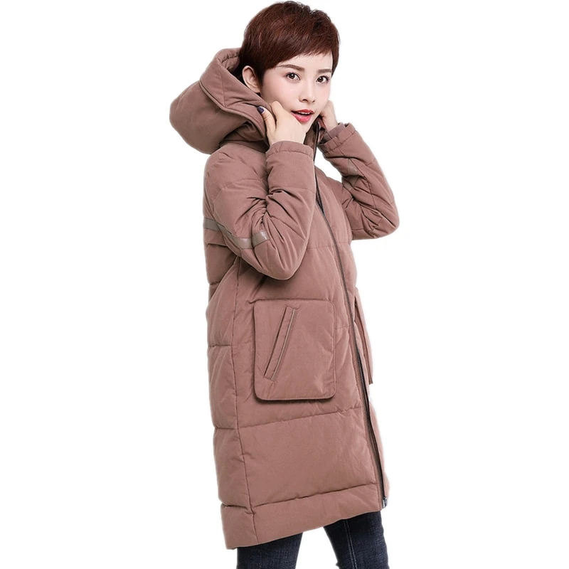 парка женская зима 2018 пальто с капюшоном и карманами куртки большие размеры для