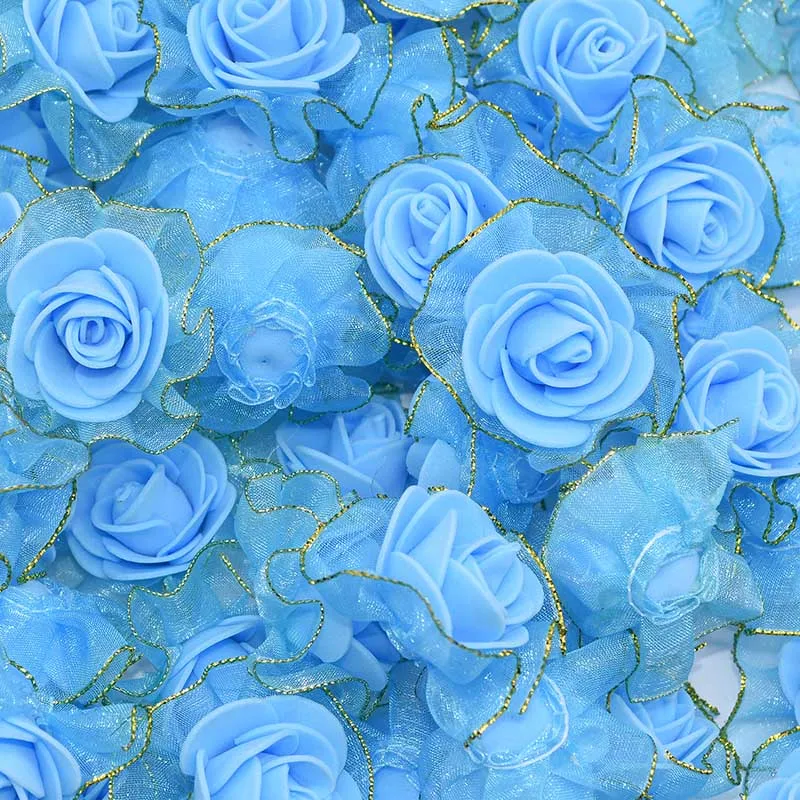 20 шт. 4 см блеск бахрома шелк Пена Цветы DIY искусственная Роза ручной работы Цветочные головки для свадьбы пачка украшения головы цветы - Цвет: blue