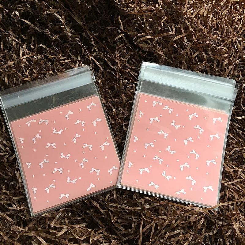 100 шт./лот розовый мини бант упаковочный пакет для печенья прозрачная упаковка