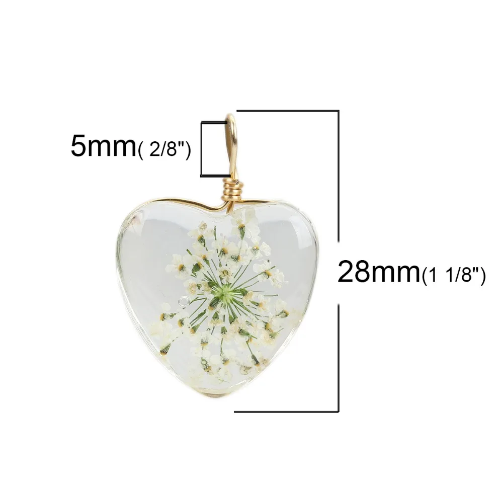 DoreenBeads стеклянный и сушеный цветок Подвески кулон сердце розовый Красочный
