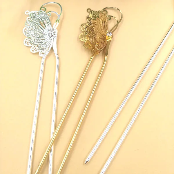Шпилька для волос в стиле ретро без рисунка 25*40 мм|base setting|filigree butterflyjewelry making |