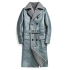 Мужская куртка из натуральной овечьей кожи, длинная, теплая, двубортная