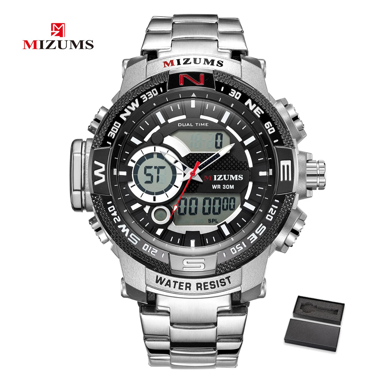 MIZUMS SILVER BOX Relogio Dourado Masculino Mizums Роскошные мужские часы мужские спортивные цифровые часы кварцевые мужские водонепроницаемые наручные часы erkek kol saati - Цвет: MIZUMS SILVER BOX