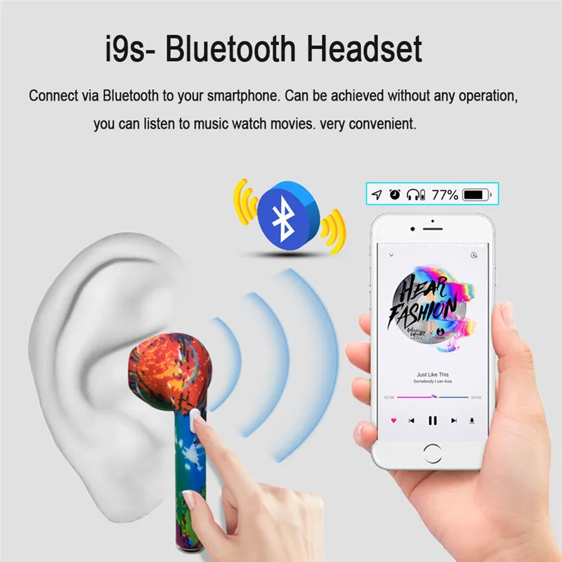 I9s tws беспроводные Bluetooth наушники с красочным рисунком спортивные гарнитуры с зарядной коробкой наушники для mbile phone PK i7s i11