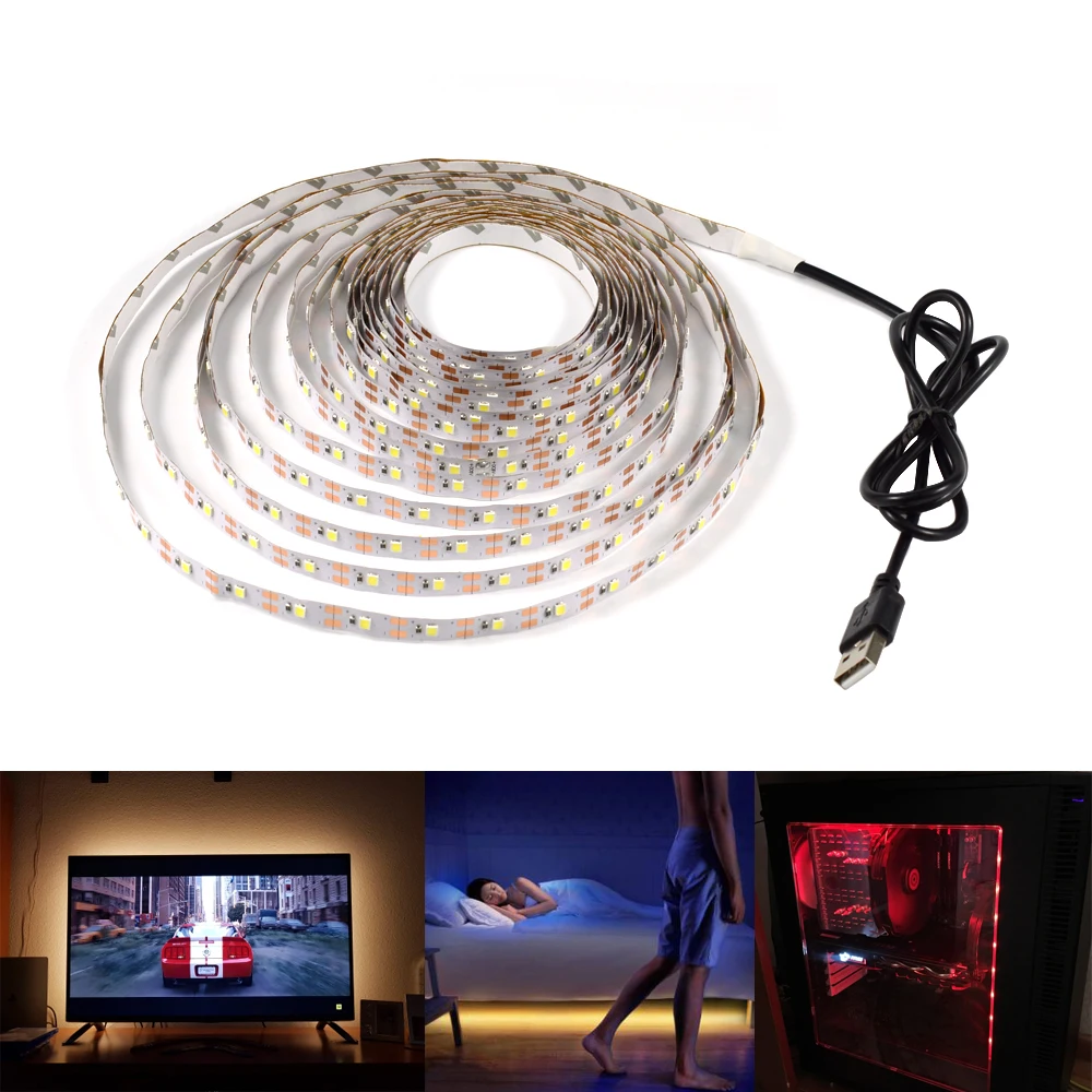Светодиодная лента 5 в RGB с питанием от USB декоративная лампа 60 светодиодов/м 2835 SMD