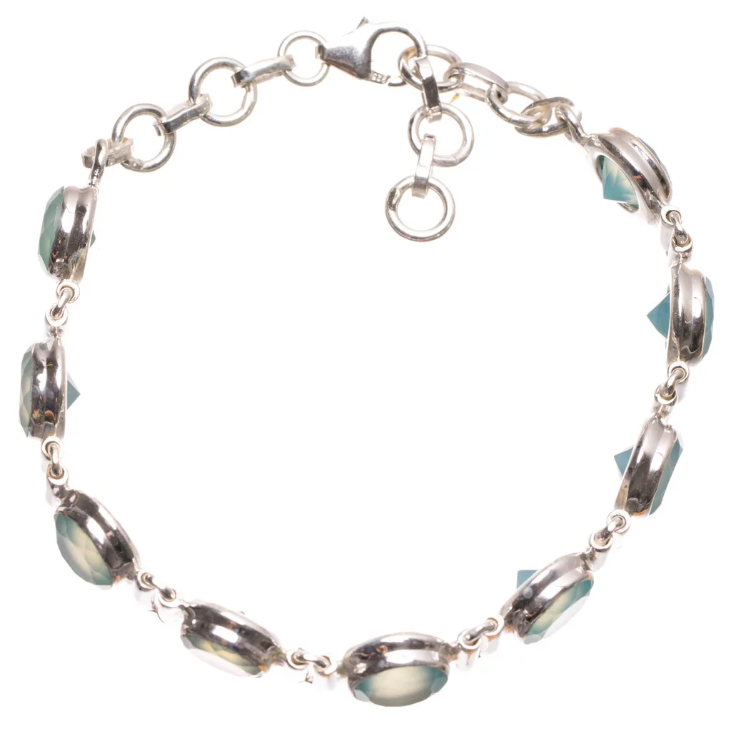 Натуральный халцедон ручной работы уникальный женский серебряный браслет 7-8
