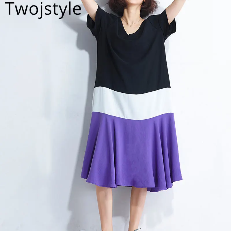Twojstyle 2018 Лето Для женщин платье В лоскутном стиле Модные Высокая Талия Раффлед