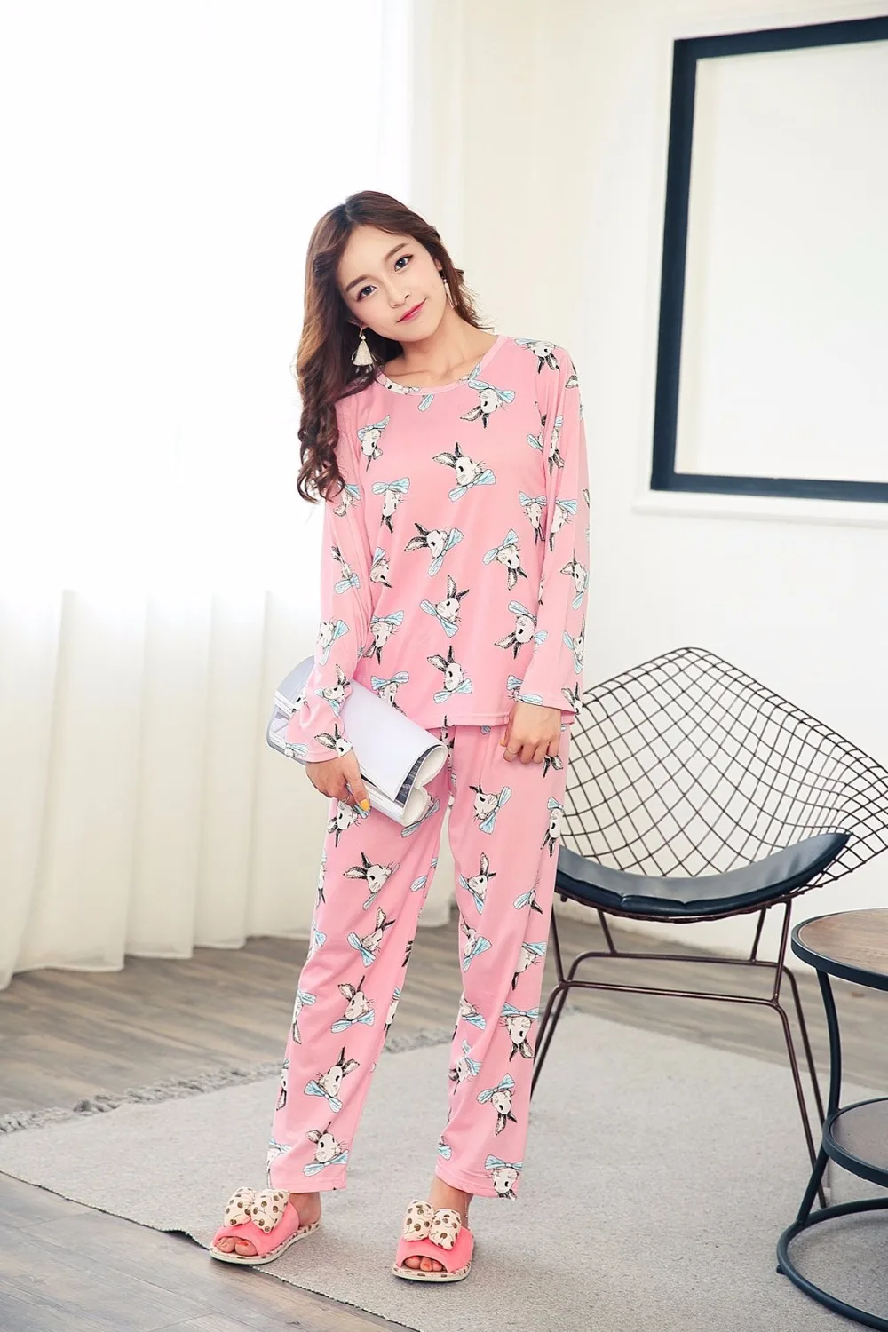 Foply Новинка г. Лидер продаж осень пижамы для женщин коробки милые Pijama узор пижамный комплект тонкий Pijama Mujer пижамы