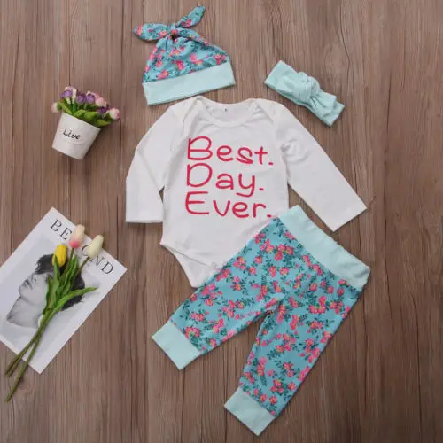 4 шт.! Для новорожденных Одежда для маленьких девочек комбинезон боди + брюки с