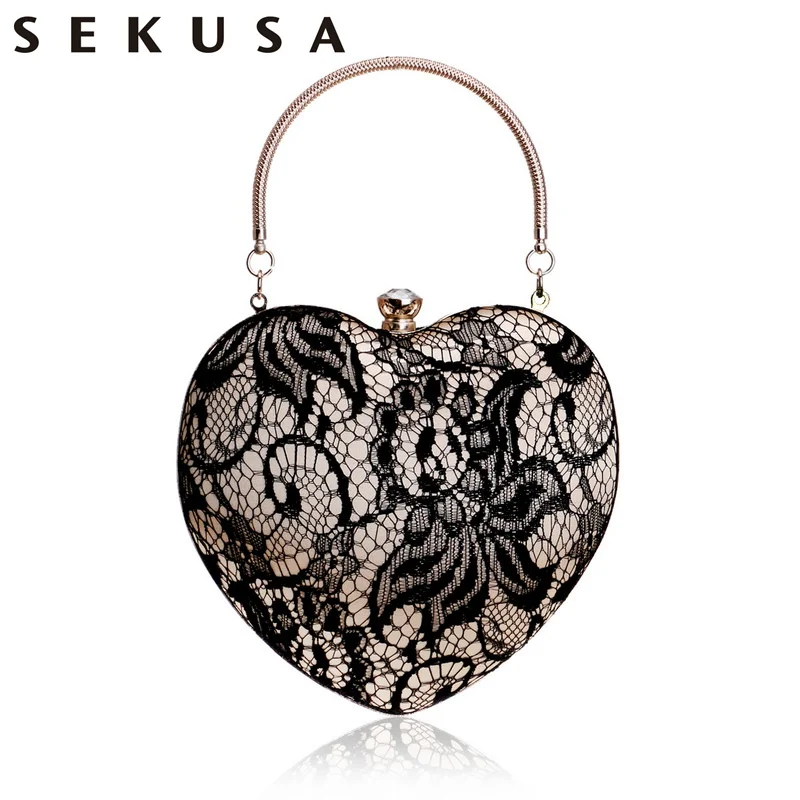 SEKUSA Новое поступление кружевные роскошные женские вечерние сумки в форме сердца