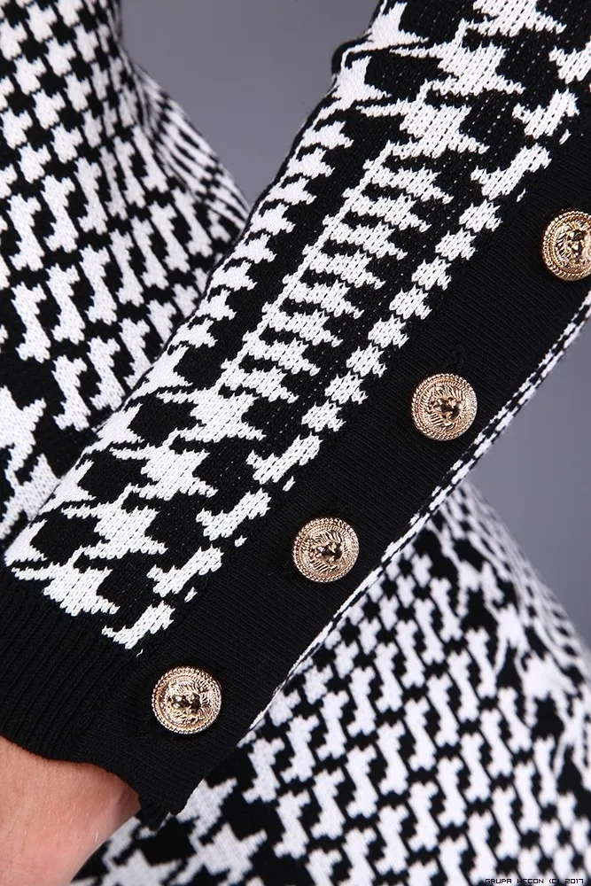 Women Houndstooth Long Sleeve Dress Black White Rayon Bandage Dress Top Quality Evening Party Bodycon Dress