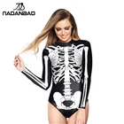 Женский слитный купальник, с открытыми рукавами, на молнии, для серфинга, с принтом белого черепа, Y02023, 2021