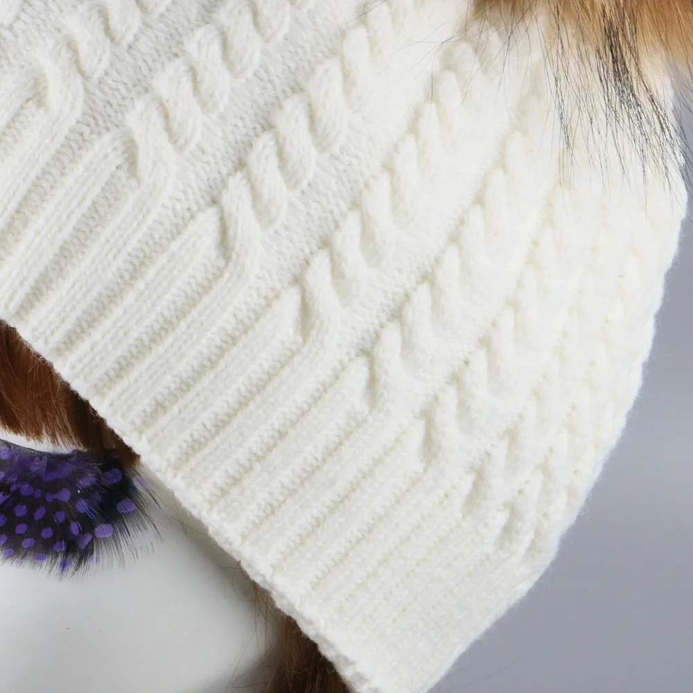 Женская брендовая вязаная зимняя шапка настоящая норка лиса помпон шар