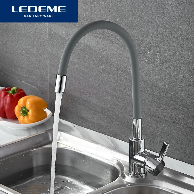 

LEDEME Смеситель для кухни с силиконовым изливом латунь Цвет: хром+синий L4898-6