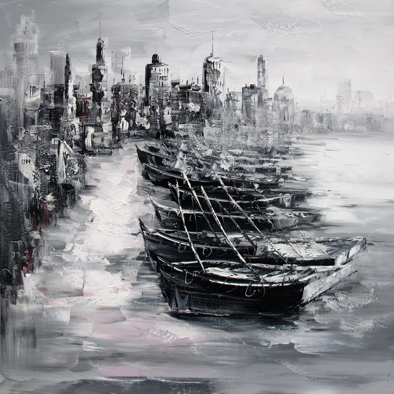

Black and white oil painting by palette knife paintings for wall decoration
