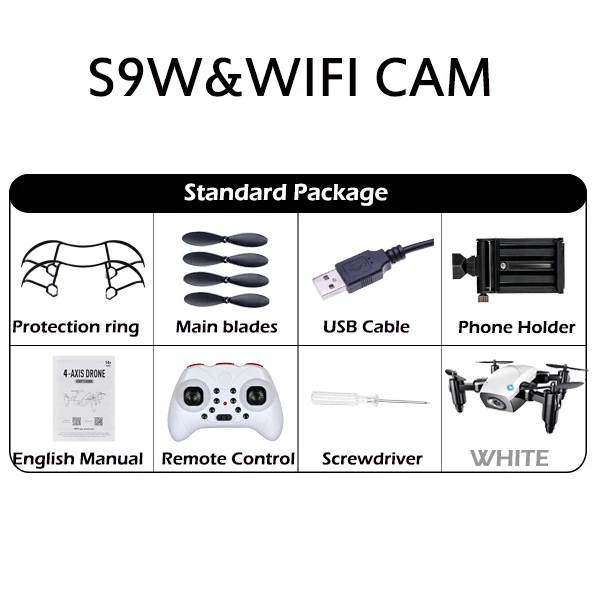 S9W-0.3MP-1B S9HW мини-Дрон с камерой S9 не складной Радиоуправляемый вертолет высота удержания Квадрокоптер WiFi FPV Микро Карманный Дрон мальчик игрушки - Цвет: S9W-0.3MP-1B