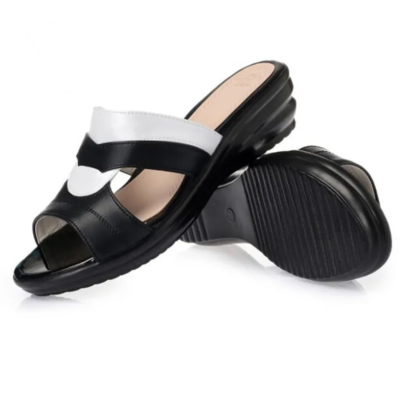 

CEYANEAONewSpell Colors Genuine Leather Shoes Women Summer Sandals Slippers Plus Size Casual Shoes Woman Slippers WedgesSandals
