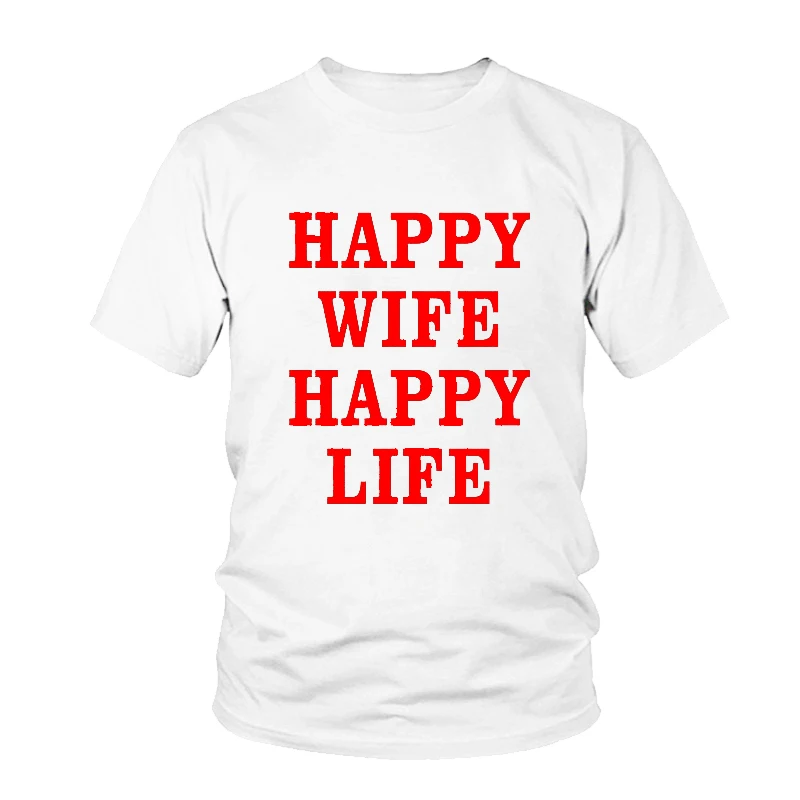 

Fashion Summer Women Happy Wife Happy Life Funny Letter Print Tshirt Comfy Casual Loose Relaxed Short Sleeve Gift Tops T-shirt