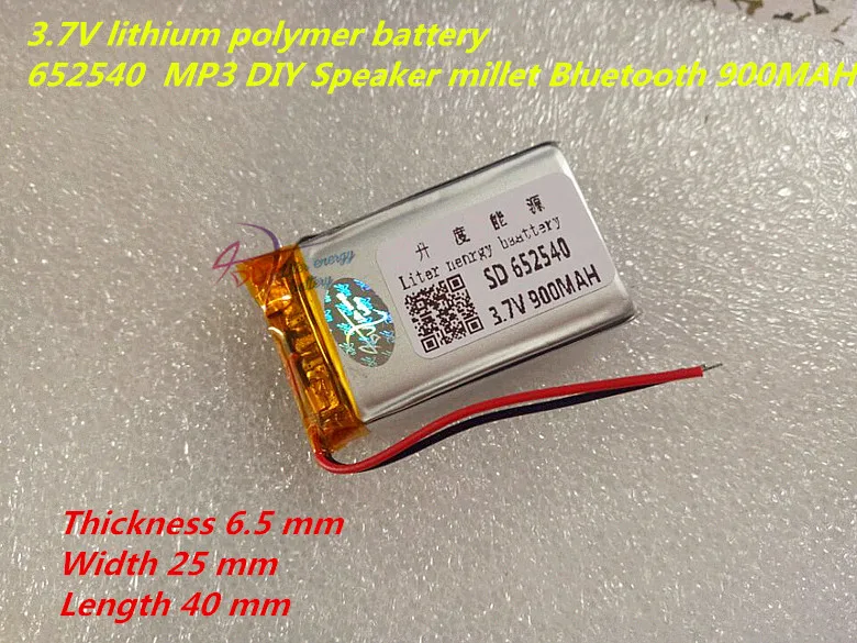 

3,7 в литий-полимерный аккумулятор 652540 MP3 DIY динамик просо Bluetooth 900 мАч