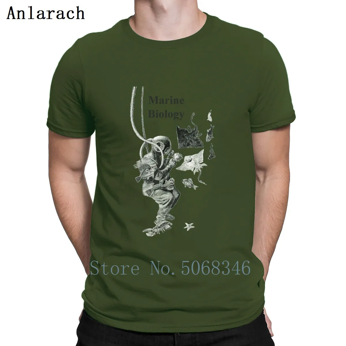 Vintage Marine Biology Diver With Diving Helmet T Shirt Round Neck Solid Color Summer Cotton Gift New Fashion Custom | Мужская одежда
