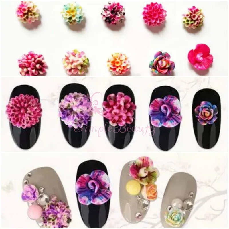 160 шт./лот разноцветные кабошоны из смолы с цветами розы для салона дизайна ногтей