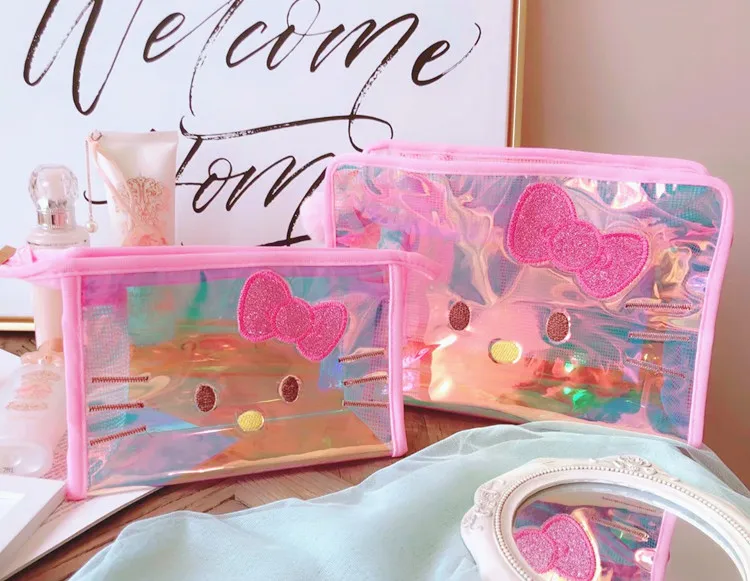 Hello Kitty Мультфильм Duffy медведь стеллалу Единорог Фламинго hello kitty My Melody Daisy ПВХ косметички сетчатый мешок для хранения пляжная сумка моющиеся сумки - Цвет: Hello Kitty