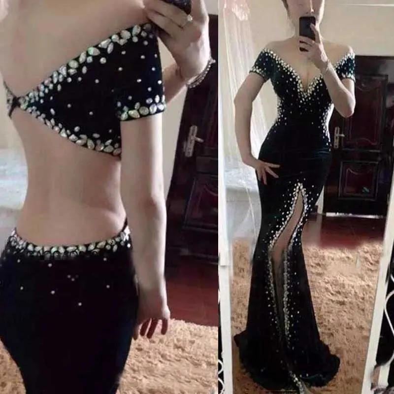 Соблазнительные Выпускные платья-русалки с V-образным вырезом Длинные Черные