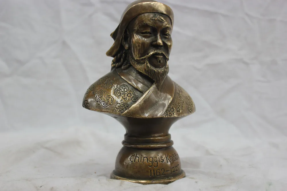 Подробная информация о статуе китайские из чистой бронзы Genghis Khan резные