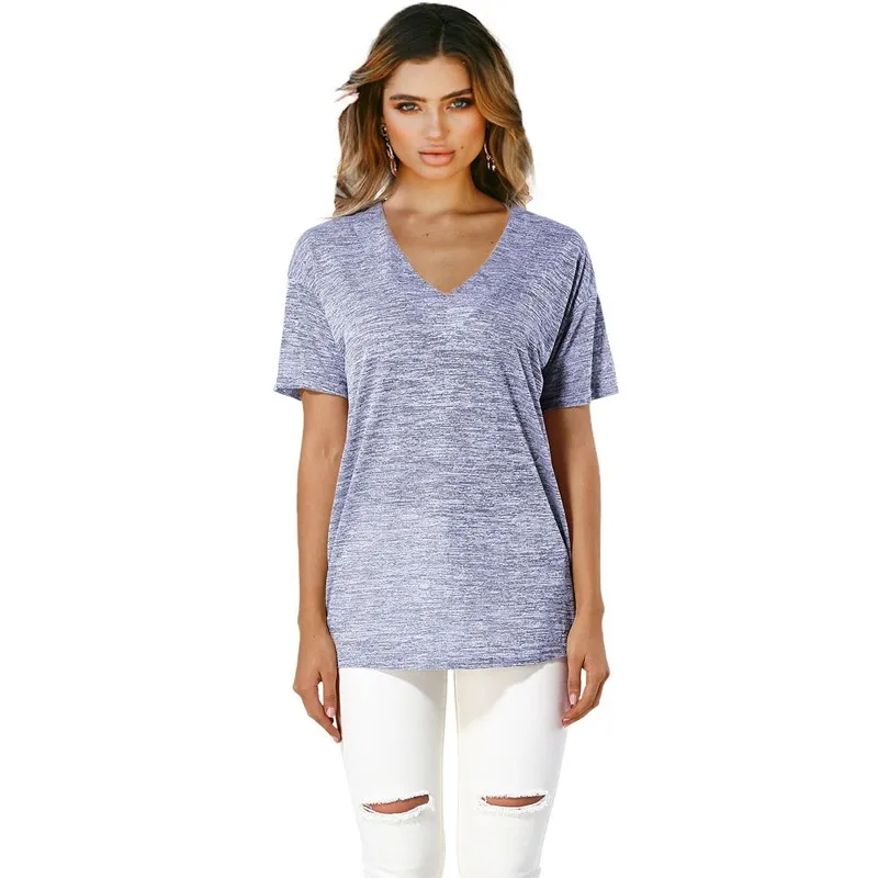 New Fashion V-neck T Shirt Women Sports Basic Female TShirt Summer Solid Sexy Cotton Loose Thin Tops C260 | Женская одежда