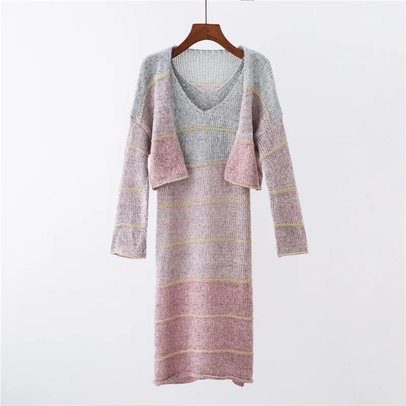 2018 Новое поступление женский осенний комплект одежды Вязание градиент v-образным