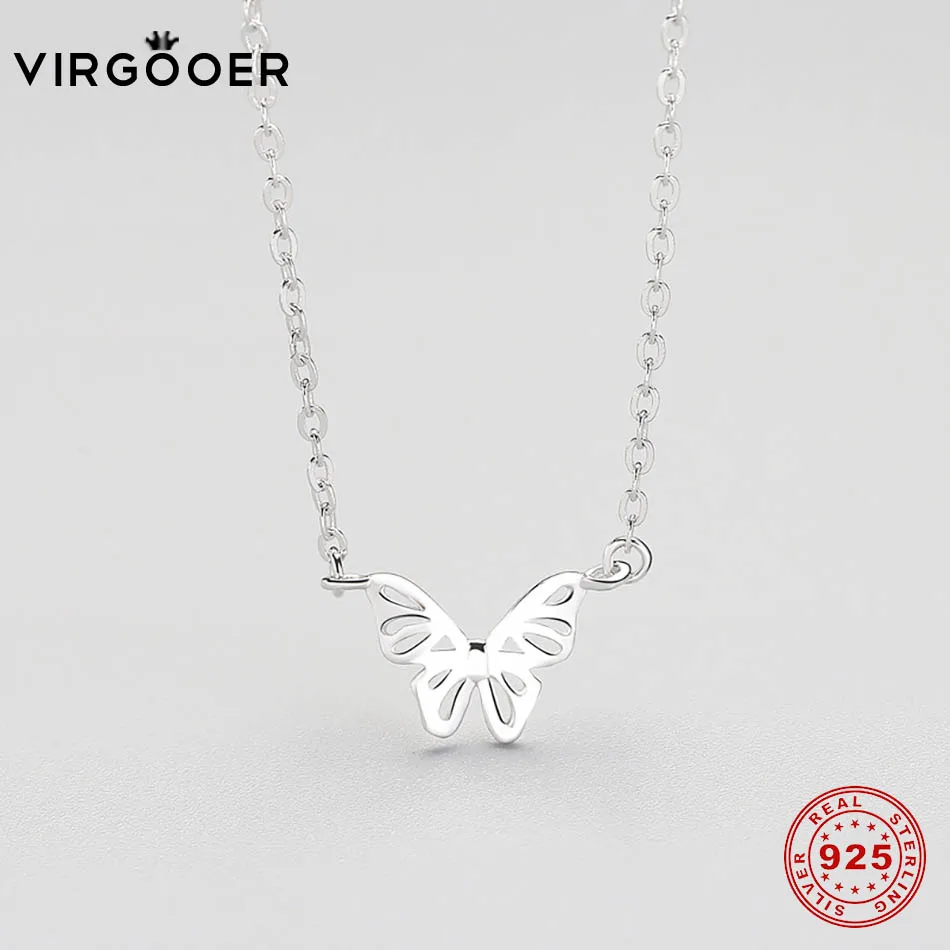 Virgooer 925 серебро бабочка из розового золота ожерелье для женщин колье Длинная