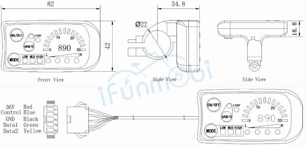 24V 36V 48V фара для электровелосипеда в 3 скоростной PAS LED890 Управление Панель Дисплей