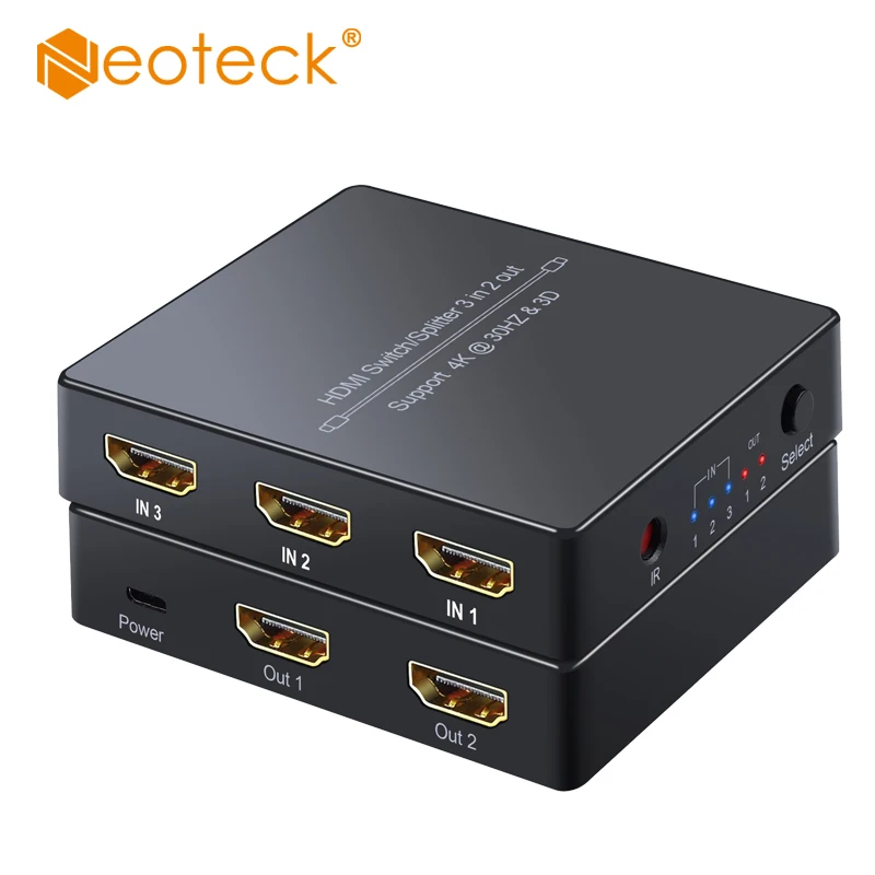 

Neoteck HDMI-compatible Switch 3 in 2 out Automatical Switcher 3 x2 HDMI-compatible Switcher Splitter with IR Remote 4k 3D
