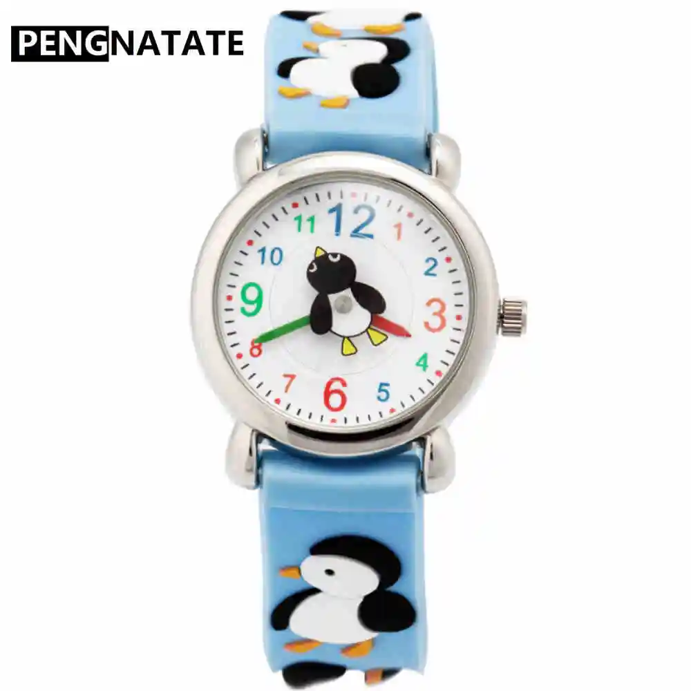 PENGNATATE детские часы для девочек фиолетовый ремешок милый мультфильм Пингвин детские часы 3D Силиконовый браслет наручные часы подарки часы