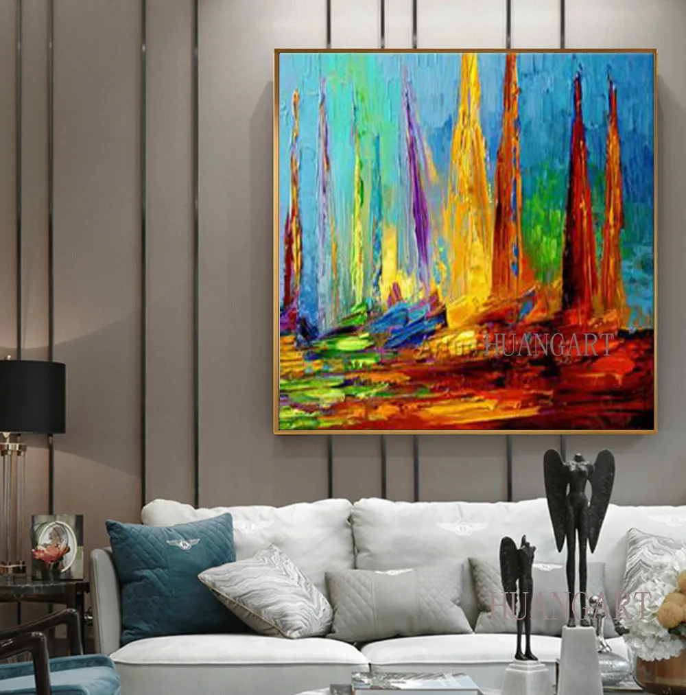 Картина маслом на холсте каудровый декор акриловая лодка Парусная абстрактная
