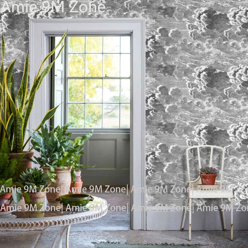 

Tuya Art wall-paper 3d look grey cloud sea spray art for retro wallpapers home wall decor living room and bed room wall covering