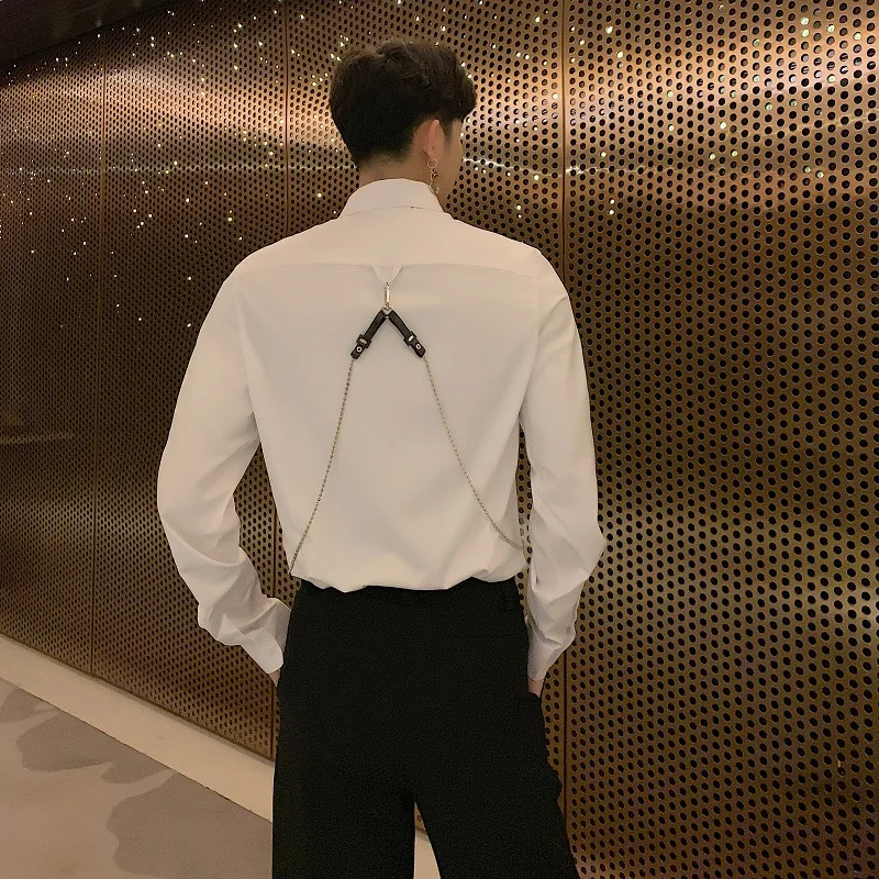 

Male Streetwear Fashion Hip Hop Shirt Party Dress Shirts Men Chain Casual Long Sleeve Slim Fit Shirt Spring Clothes