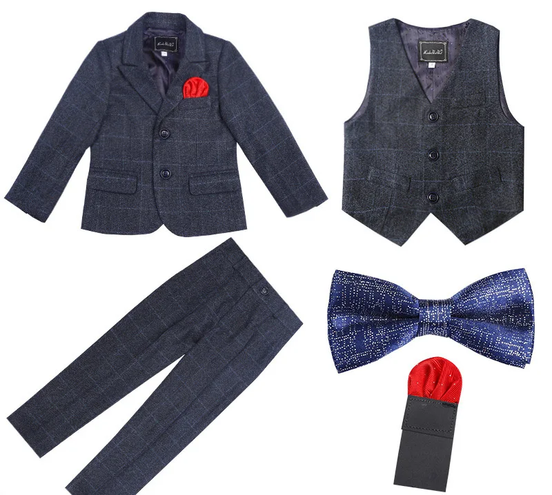 blue 3pcs Торжественные костюмы с цветочным рисунком для мальчиков детские куртки на свадьбу и день рождения жилет и штаны комплект из 3 предметов, детский смокинг-пиджак, костюмы, одежда - Цвет: blue 3pcs