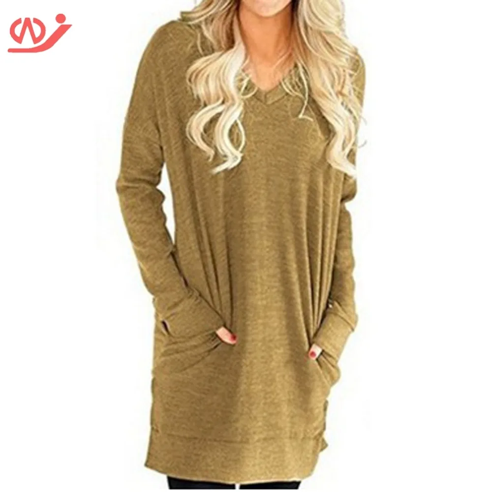 Для женщин с v-образным вырезом и длинным рукавом платье-туника Повседневное