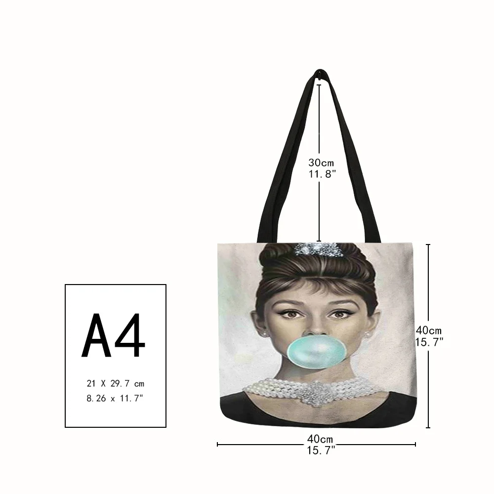 Exclusive Hand Bags for Women Famous Actress Hepburn Painting Shoulder Bag Eco Linen Fashion Lady Elegant Casual Handbag