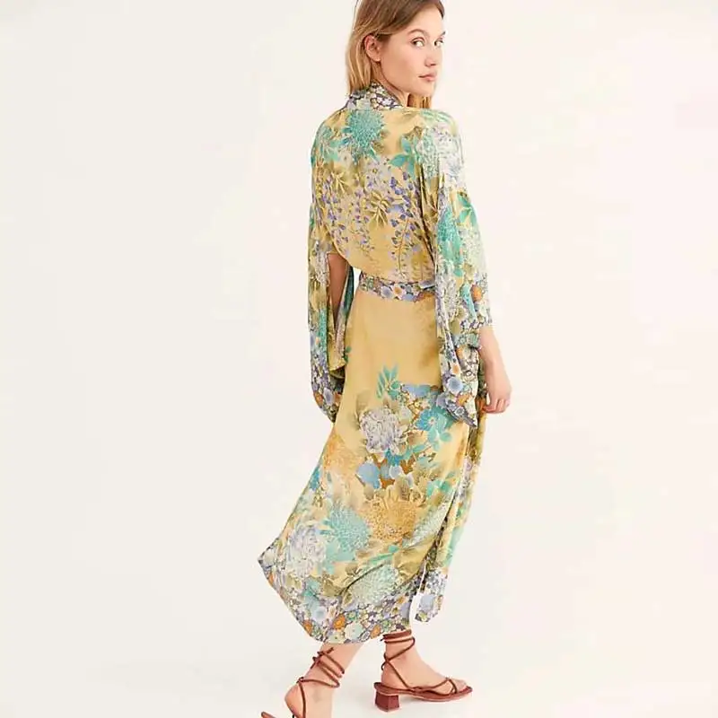 Кимоно кардиган для женщин лето 2019 длинное кимоно свободные топы с цветочным
