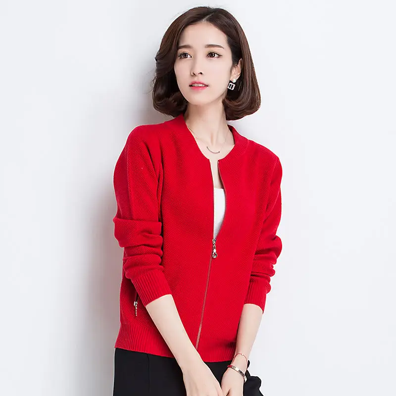 VANGULL 2019 Autumn Winter New Casual Women Knitting Sweater Cardigans zipper solid O-neck Long Sleeve Short sweater Outerwear |